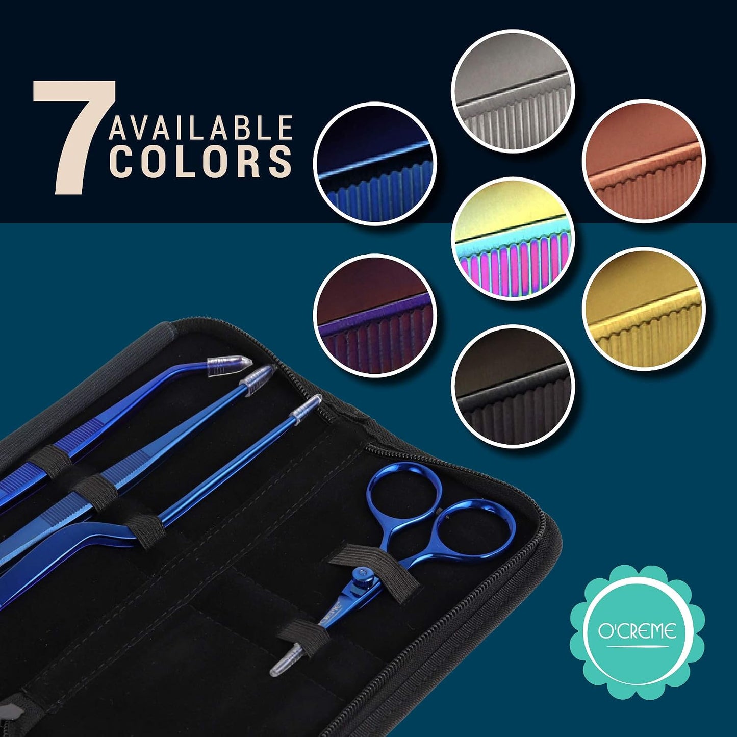 O'Creme Set of Culinary Tweezer Tongs 8 Inch Straight, Offset and Curved, Plus Super Sharp Chef Scissors, Total 4 Pieces (Blue)