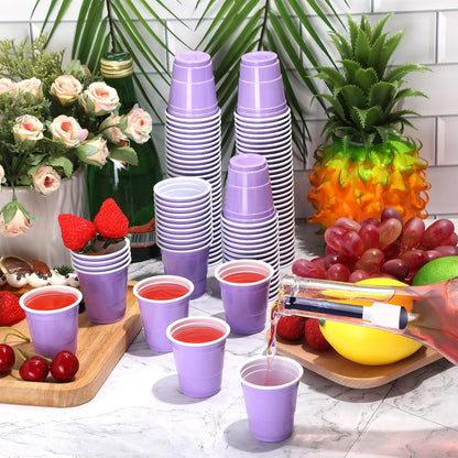 Roshtia 100 Pack 2 oz Plastic Shot Cups, Mini Disposable Shot Glasses 2 oz Wedding Party Cups for Bridal Shower Wedding Party, Beer Taste Serving, Snacks(Black, Gold)