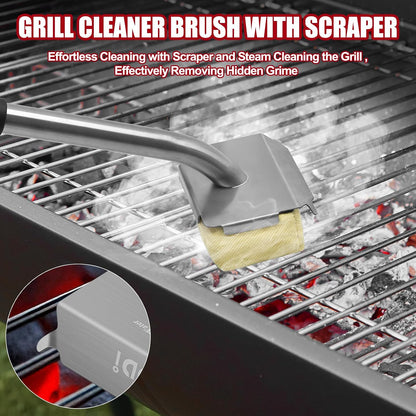 Grill Brush Bristle Free Steam Cleaning Tool, Heat-Resistant Aramid Fiber Cleaner with Replaceable Twill Pads & Steam, BBQ Accessories Cleaner - Gifts for Men/Dad