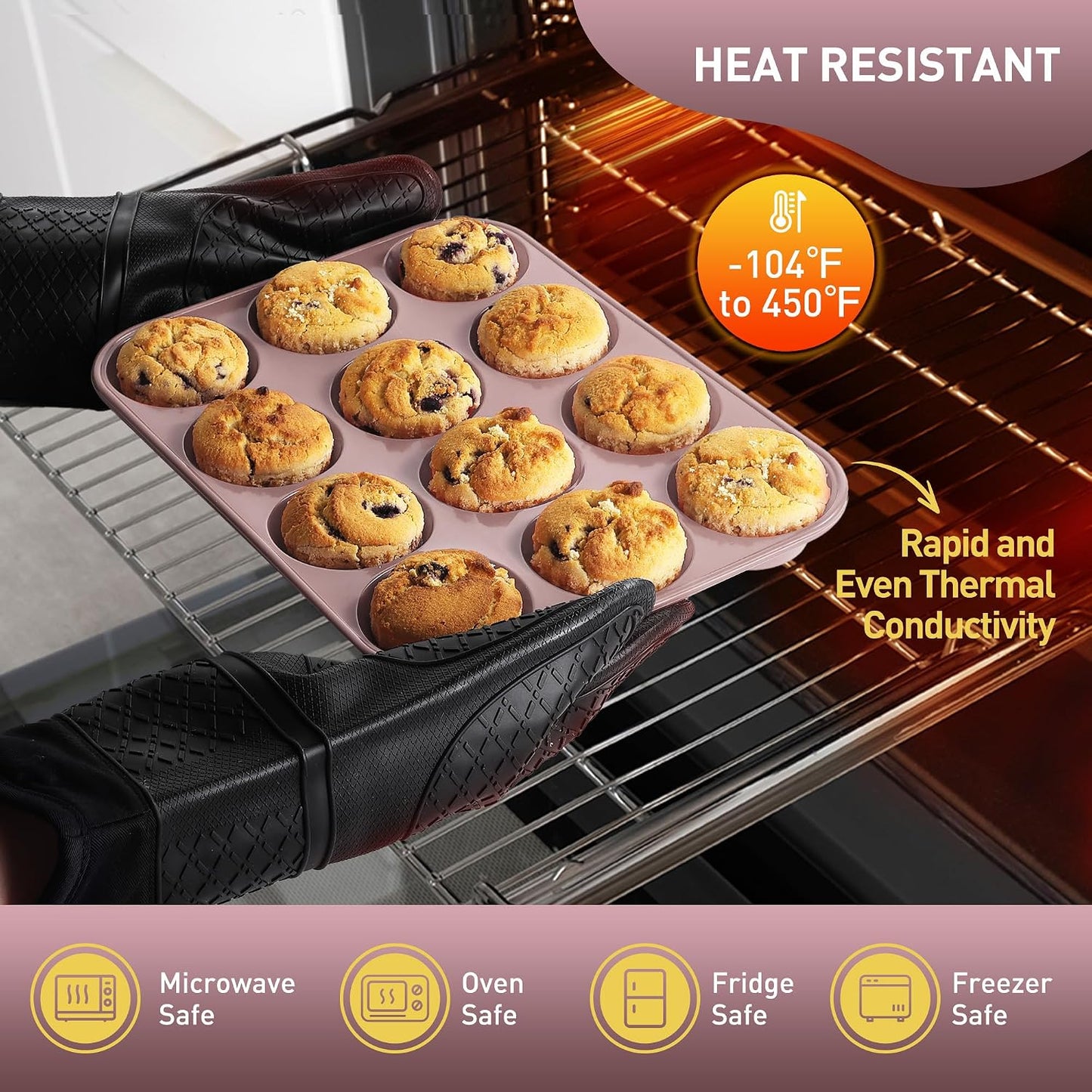 2 Pack 12 Cups Silicone Muffin Pan with Metal Reinforced Frame Regular Size Silicone Molds Cupcake Cake Baking Pans Cookie Baking Chocoflan Cupcake Mold Nonstick Muffin Tin Home Baking Supplies