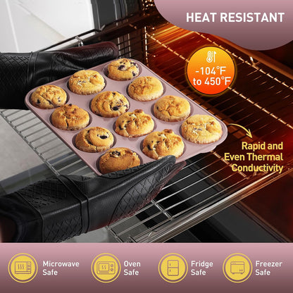 2 Pack 12 Cups Silicone Muffin Pan with Metal Reinforced Frame Regular Size Silicone Molds Cupcake Cake Baking Pans Cookie Baking Chocoflan Cupcake Mold Nonstick Muffin Tin Home Baking Supplies