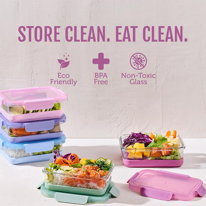 Ello Duraglass 3.4 Cup Meal Prep 10Pc,Set,Glass Food Storage Container with Silicone Sleeve and Airtight BPA-Free Plastic Lids,Dishwasher,Microwave & Freezer Safe,Evening Orchard,5 Count (Pack of 2)