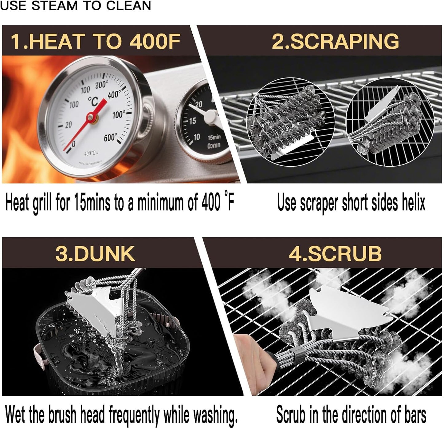 Grill Brush and Scraper Bristle Free Safe BBQ Brush for Grill Stainless Grill Grate Cleaner Safe Grill Accessories for Porcelain/Weber Gas/Charcoal Grill Gifts for Grill Wizard/Men/Dad
