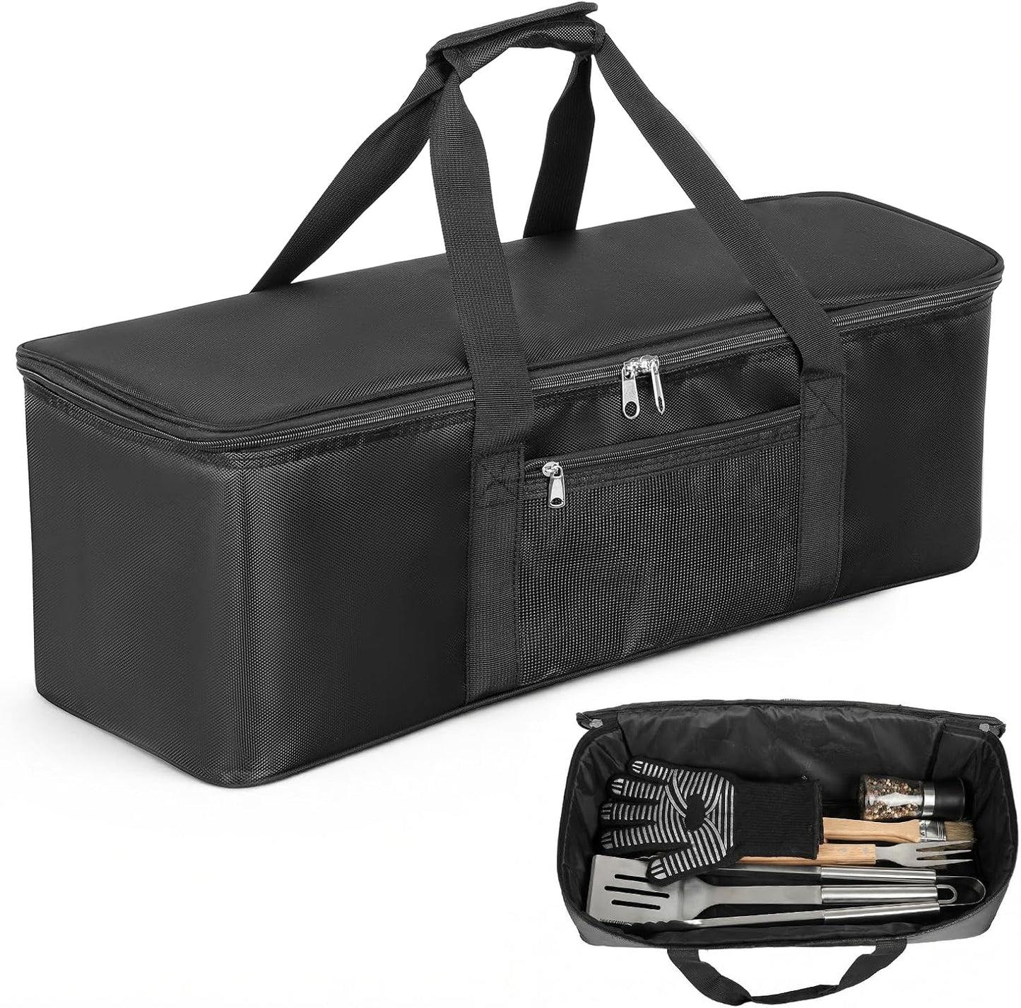 Grill Tool Storage Bag, 23.6" x9.8 x7.9 Large Capacity Grill Accessory Storage, Heavy-Duty Grills Utensil Storages with Pockets, Outdoor BBQ Utensil Holder, Grilling Tools Storages for Camping Picnic