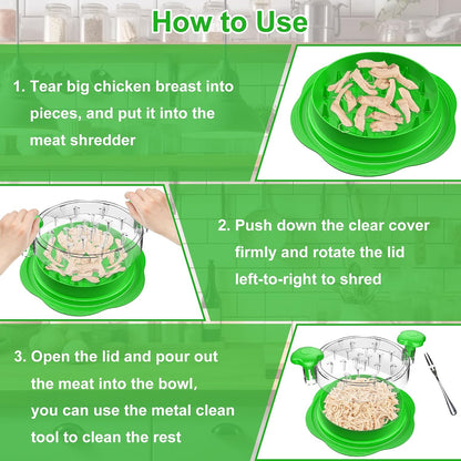 Chicken Shredder Tool Twist Large Meat Shredder with Brush&Fork, Black