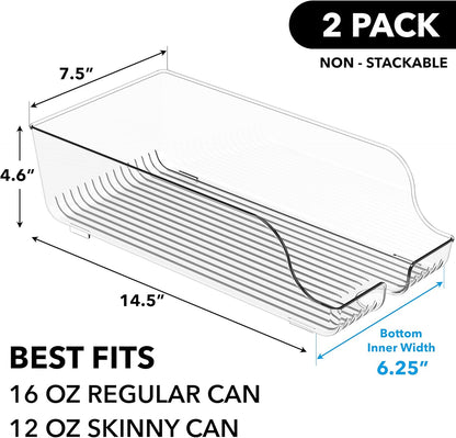 Simple Houseware Soda Can Organizer and Dispenser for Refrigerator / Pantry, Clear, Set of 2