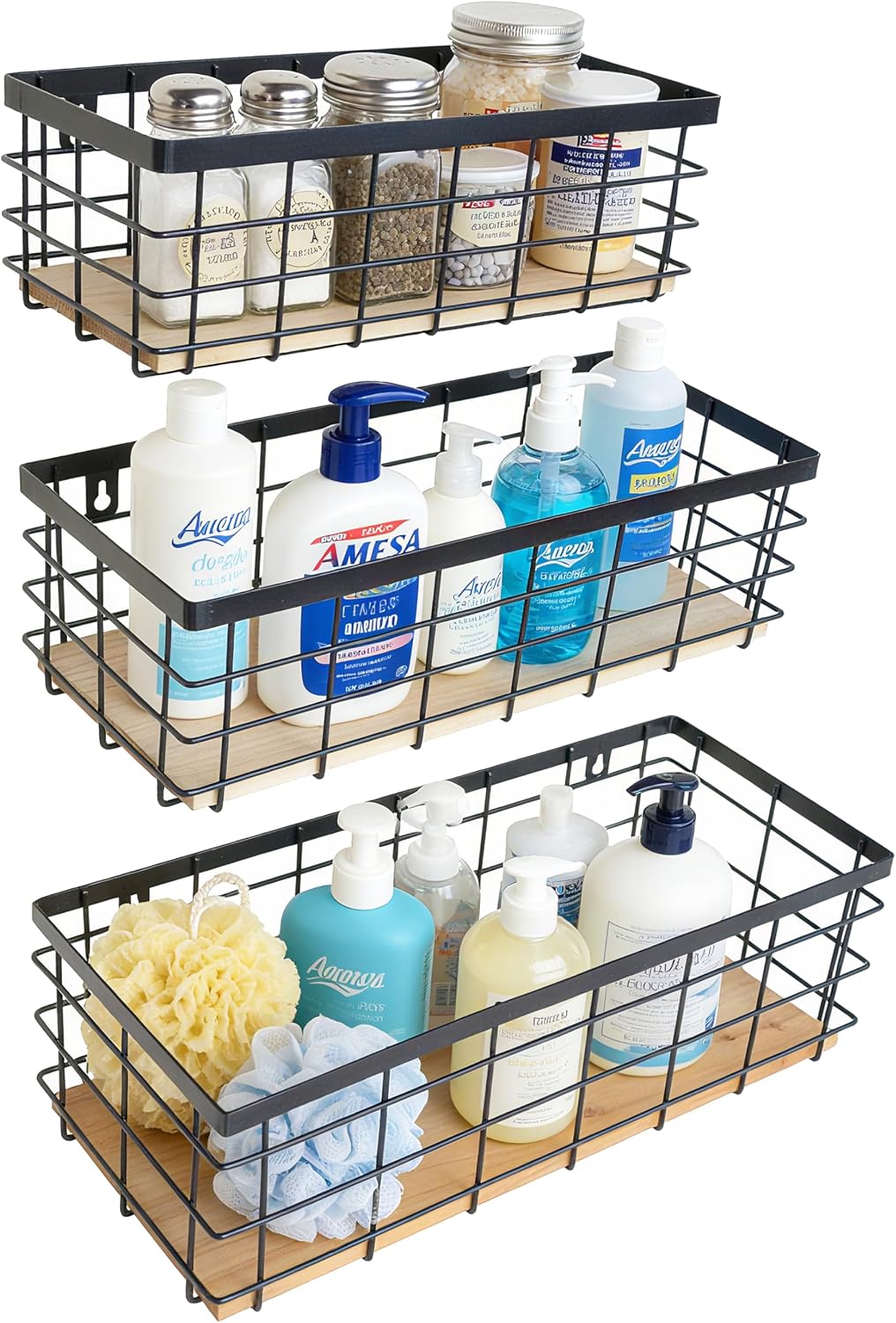 ShabbyDecor Metal Wire Basket with Handles Storage Organizer Stackable Organizing bin for Cabinet Shelf Countertop Under Sink Pantry for Kitchen,Bathroom,Laundry Closet, 1 Pack