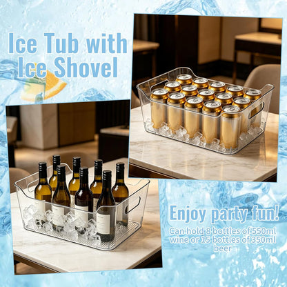 2 Sets Ice Buckets for Parties, 10L Large Beverage Tub with Scoops, Thickened Plastic Clear Champagne Bucket for Beverage, Wine, Beer, Mimosa Bar Supplies