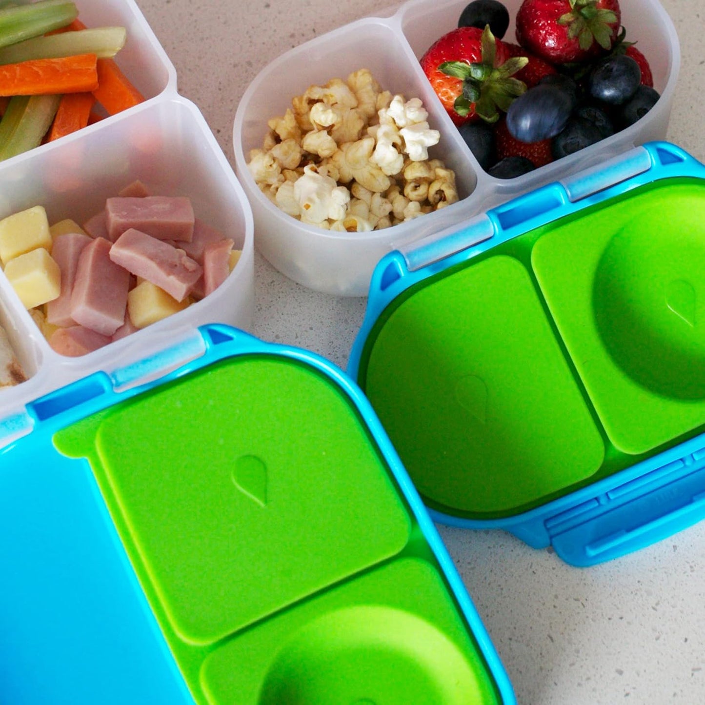 b.box Snack Box 2-Pack - Leak Proof Mini Bento Box for Kids & Toddlers, 2 Compartment Snack Containers for Kids, Dishwasher Safe, BPA-Free, PFAS-Free, Ages 4mo+, 1 3/4 Cup Each (Strawberry + Lilac)