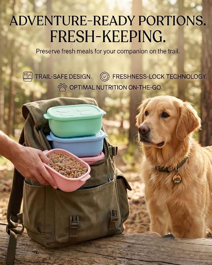 2ME Airtight Pet Wet Food Storage Containers with Lids (4-Pack, 12oz) - Silicone Meal Prep Kit for Dog & Cat Food - Freezer, Microwave & Dishwasher Safe - with Stainless Steel Scoop