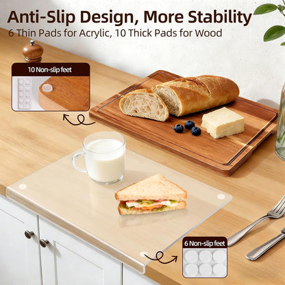 Cutting Board Set of 2 – Checkered Wood & Acrylic Cutting Board with Counter Lip for Kitchen Counter, Wood Checkerboard Chopping Board with Juice Grooves for Vegetables, Fruits, Meat