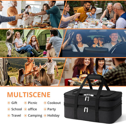 Double Insulated Casserole Carrier - Portable Casserole Carriers for Hot or Cold Food Lunch Tote Warmer or Cooler Bag for Potluck Parties Picnic Cookouts, Fits 9" x 13" Baking Dish - Grey