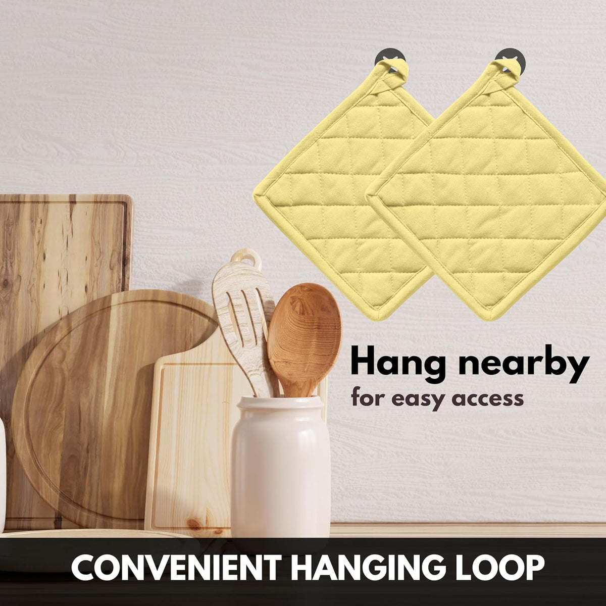 Oven Mitt (7"x13") & Pot Holder (8"x8") 100% Cotton Set of Heat Resistant Oven Gloves & Hot Pads for Gifts, BBQ, Cooking, Baking, Thanksgiving - Mustard Yellow