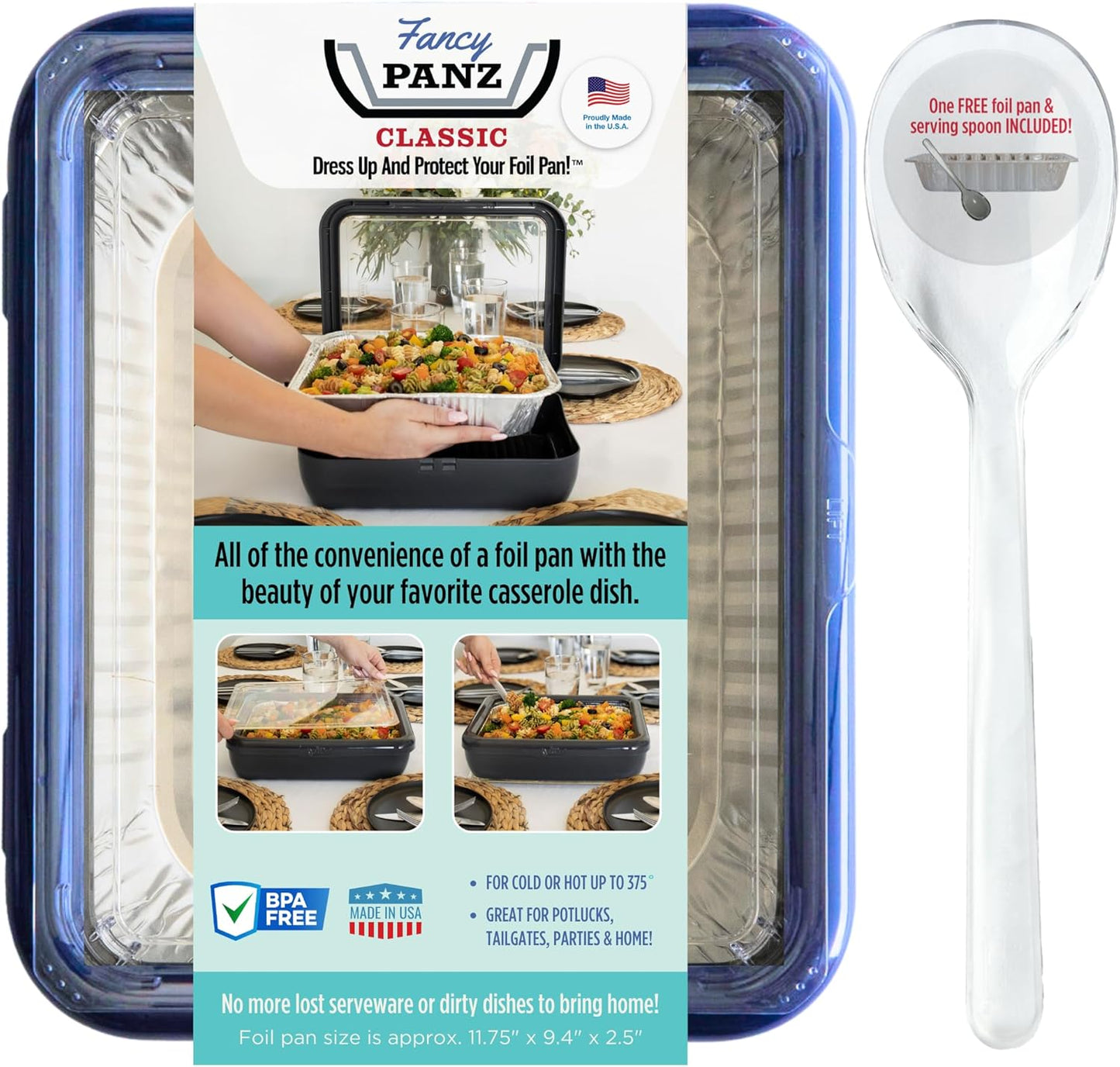 Fancy Panz Red Classic Aluminum Foil Pan Carrier with Secure Latch Lid - Reusable Casserole Carrier for Half Size Pans - Food Transport Holder for Potlucks, Parties, Tailgates & Entertaining