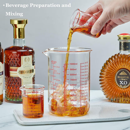 3 Piece Glass Measuring Cup Set, Includes 1/2-Cup, 1-Cup, and 2-Cup High Borosilicate Glasss Liquid Measuring Cups, Dishwasher, Freezer, Microwave, and Preheated Oven Safe, Essential Kitchen Tools