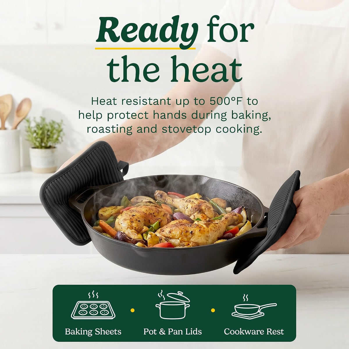 Cuisinart Silicone Pot Holders, Set of 2 7"x9", Heat Resistant 500F