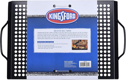 Kingsford Non-Stick Grill Topper Pan, Heavy Duty Carbon Steel BBQ Grilling Tray with Handles, Perforated Surface Helps Keep Small Foods from Falling Through Grates, 15.55 x 11.05 Inch
