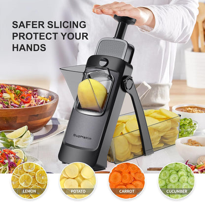 SupMaKin Safe Mandoline Slicer for Kitchen, Potato Slicer for Chips, Vegetable & Food Cutter,Thickness Adjustable 0.1-8 mm, Kitchen Faster Slice Artifact (Only Slicer)