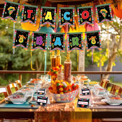 FoldTier 36 Pcs Taco Tuesday Bar Kit Mexican Taco Party Decorations with 6 Pack 20 oz Angled Plastic Bowls Buffet Serving Tongs Pepper Banner Sign Tents for Cinco De Mayo Mexican Theme Party Supplies