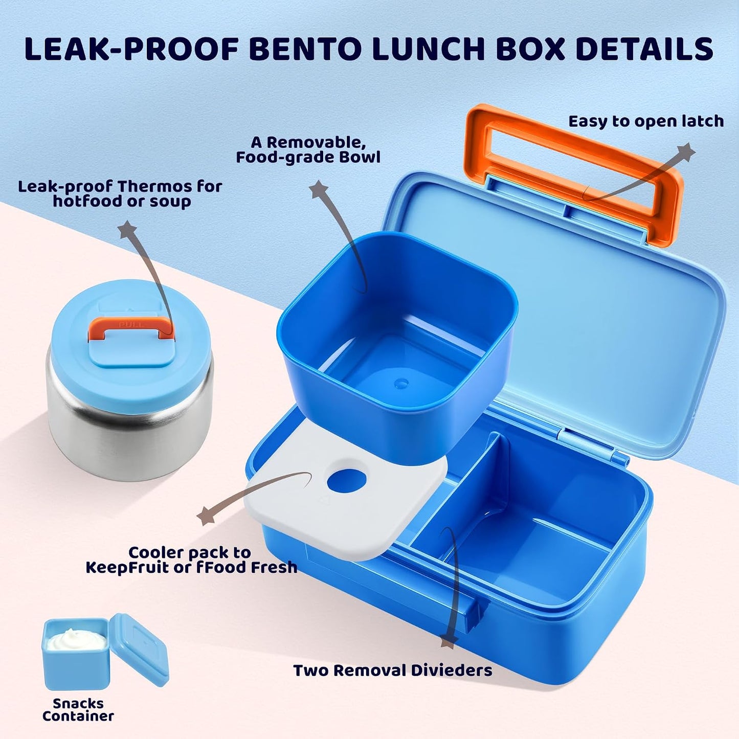 JXXM Bento Lunch Box for Kids With 8oz Thermo, Leakproof Bento Box with with 2 Compartments, Insulated Bottle, Lunch Bag, BPA Free Dishwasher Safe for School Girls Boys (Pink)