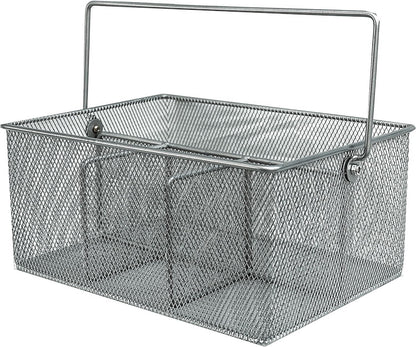 Utensil Caddy - Silverware Caddy for Parties, Spoon Holder, Buffet Organizer for Condiments, Napkin, Forks, Knives - Stainless Steel Flatware Caddy for Home, (Silver)