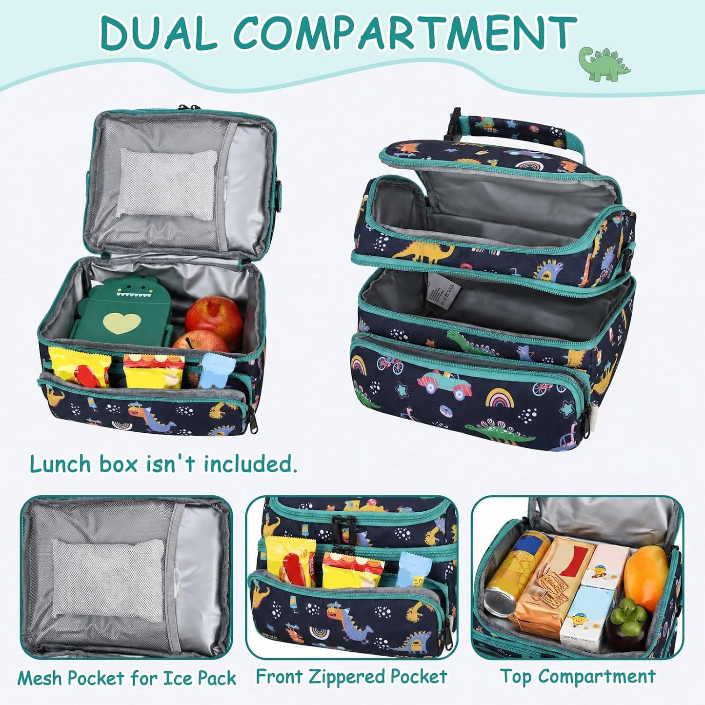 Kasqo Lunch Bag Kids, Dual Compartment Insulated Cooler Bag 7.5L Girls Boys Toddler Lunch Box Containers for Daycare School Kindergarten Travel Ombre Butterfly