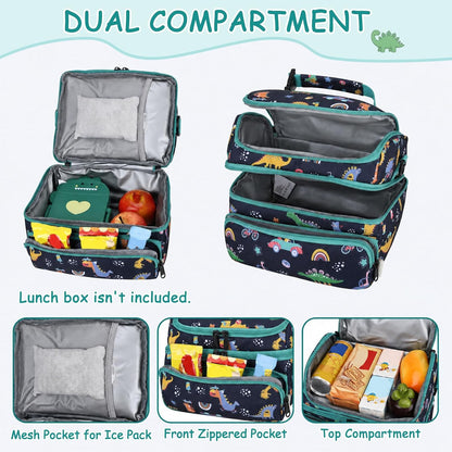 Kasqo Lunch Bag Kids, Dual Compartment Insulated Cooler Bag 7.5L Girls Boys Toddler Lunch Box Containers for Daycare School Kindergarten Travel Ombre Butterfly