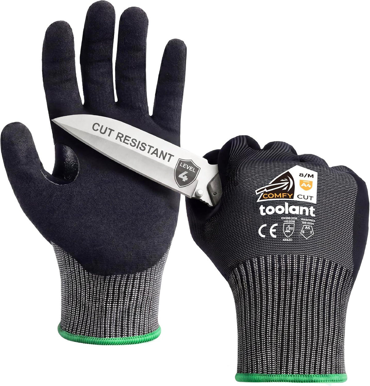 toolant ComfyCut A4 Cut Resistant Work Gloves, 1 Pair, Dark Gray, Large