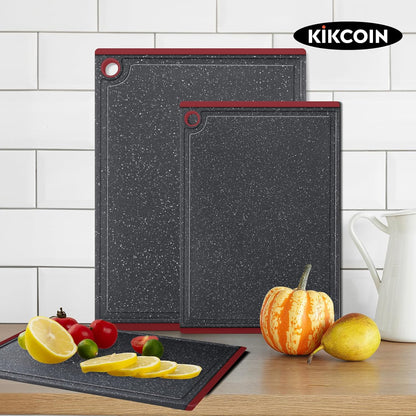 Kikcoin Plastic Cutting Boards for Kitchen, 3-Piece Large Cutting Board Set Dishwasher Safe Chopping Boards with Non-slip Feet and Juice Grooves, Gray
