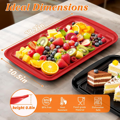 Grilling Prep & Serve Trays for Party- Set of 2, Large Serving Platters for Raw and Cooked Food, Dishwasher Safe, 17"×10.5" Stackable Plastic Party Supplies for Grilling, BBQ, Meal Prep - Green, Black