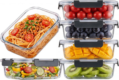 6-Pack 35oz Glass Food Storage Containers with Lids, Airtight BPA-Free Leakproof Meal Prep Containers, Microwave, Oven, Freezer & Dishwasher Safe Lunch Boxes for Home & Office