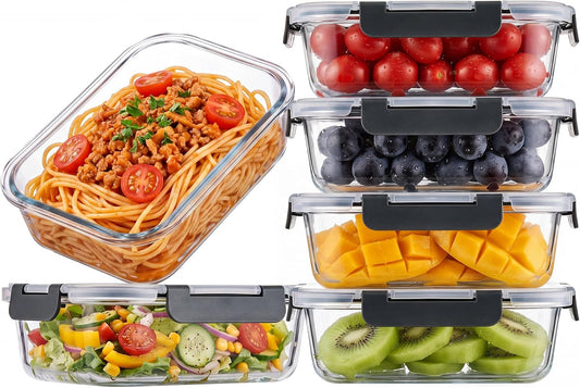6-Pack 35oz Glass Food Storage Containers with Lids, Airtight BPA-Free Leakproof Meal Prep Containers, Microwave, Oven, Freezer & Dishwasher Safe Lunch Boxes for Home & Office