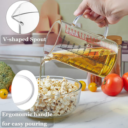 Ackers BORO3.3 Measure Glass -[Insulated handle | V-Shaped Spout]-Made of High Borosilicate Glass Measuring for Kitchen or Restaurant, Easy to Read, 60 ML (2 Oz) 丨(2 Pack)