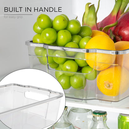 SIMPLEMADE Clear Refrigerator Organizer Bins - Clear Bins for Fridge, Containers for Fridge and Freezer, Multipurpose Storage for Kitchen, Office, Bathroom, Pack of 3 (Design 2)