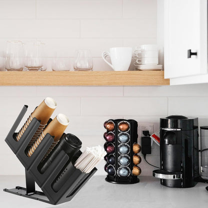 Paper Cup and Lid Holder with Straw Organizer for Coffee Station