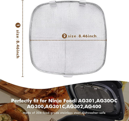 Stainless Steel Splatter Shield for Ninja Foodi AG301, Air Fryer Accessories for Ninja Foodi 5-in-1 Indoor Grill, Replacement Parts Splatter Screen for Ninja Foodi AG300, AG300C,AG301C, AG302, AG400