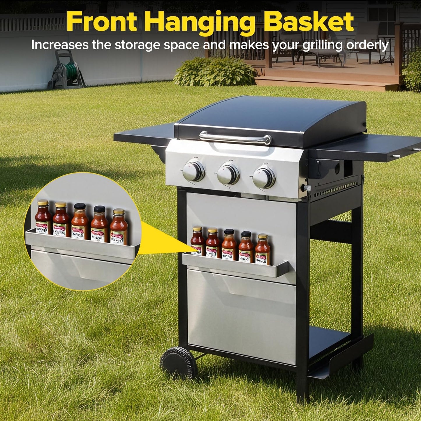 CIG GARDEN 3-Burner Gas Grill & Griddle Combo, 2-in-1 Propane BBQ with Stainless Steel Griddle, Cast Iron Grates & Lid - 30,000 BTU Flat Top for Patio, Backyard, Camping
