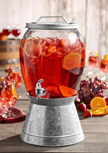 Style Setter Beverage Dispenser Cold Drink Dispenser Glass Jug, Metal Stand & Leak-Proof Acrylic Spigot Great for Parties, Weddings & More (With Metal Rack)
