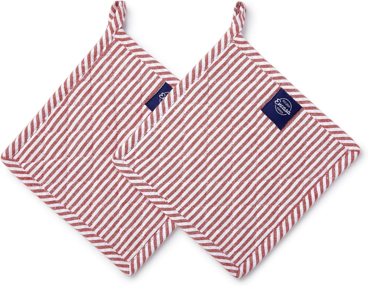Encasa XO Pot Holders, Quilted Kitchen Hot Pads 8"x8" Black