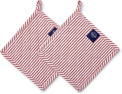 Encasa XO Pot Holders, Quilted Kitchen Hot Pads 8"x8" Black