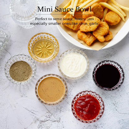 kanpura Mini Glass Bowls, Square Prep Bowl, Dishwasher Safe, Pinch Bowls for Dipping Spices Sauce, Stackable, 1.8 oz, Set of 6, (Clear)