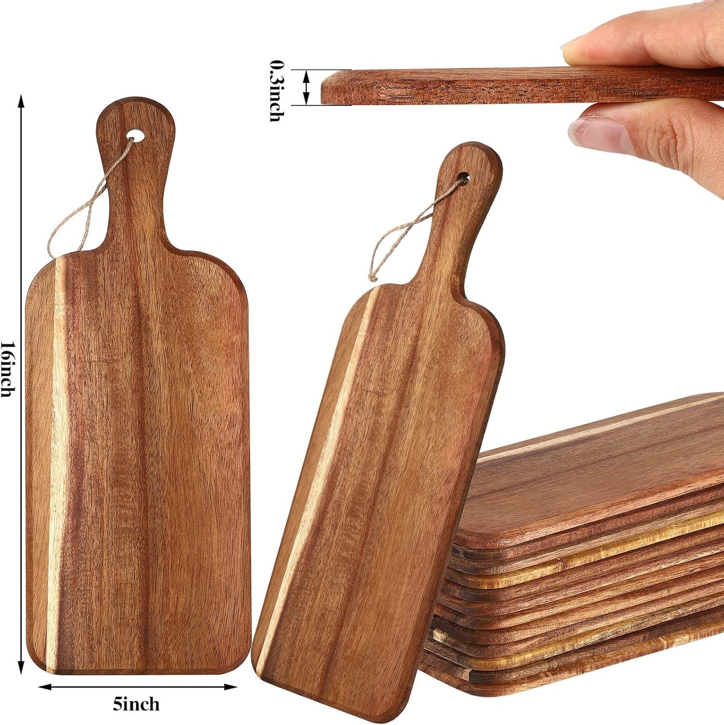Patelai 6 Pcs 15 x 7 Inch Bamboo Cutting Board Set with Handles Laser Engraving Wooden Charcuterie Kitchen Plain Serving Chopping Board Bulk for DIY Housewarming