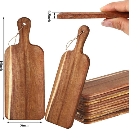 Patelai 6 Pcs 15 x 7 Inch Bamboo Cutting Board Set with Handles Laser Engraving Wooden Charcuterie Kitchen Plain Serving Chopping Board Bulk for DIY Housewarming