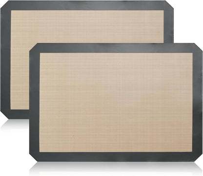 Luckyiren 2 Pack Silicone Baking Mat Set, Nonstick Half Sheet, Orange/Beige