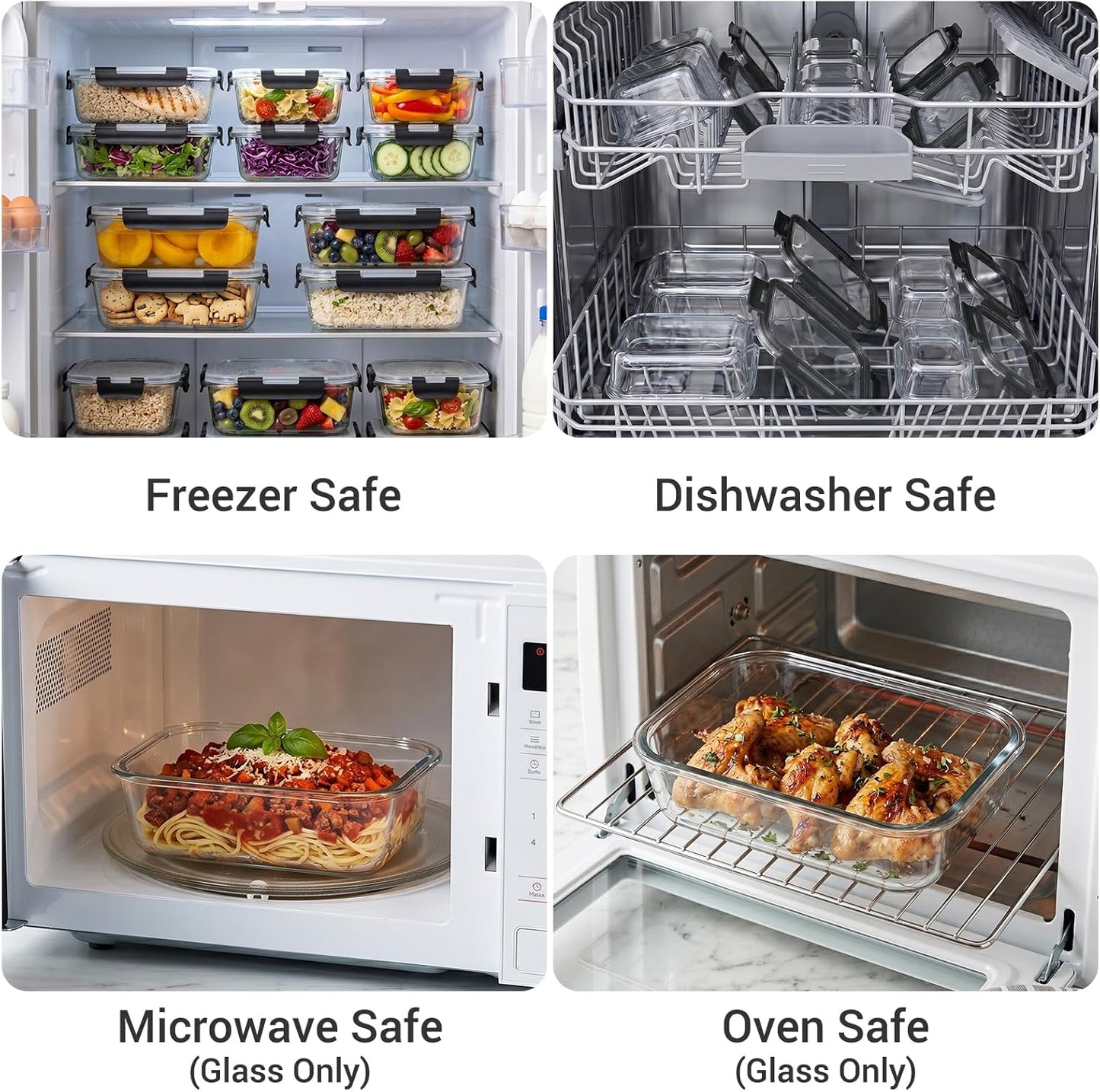 Dealusy 10 Sets (20-Piece) 36 oz & 12 oz Glass Food Storage Containers with lids, Airtight Leak-proof Glass Meal Prep Containers with Lids, Microwave Oven Freezer Dishwasher Safe, Gray