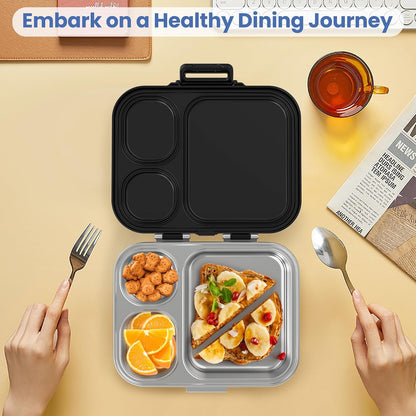 Pawtong Stainless Steel Bento Lunch Box for Kids | 3-Compartment Lunch Box Container Kids | 100% Leakproof, Eco-Friendly, Perfect Portion Control for Kids&Adult Healthy Meals (Purple)