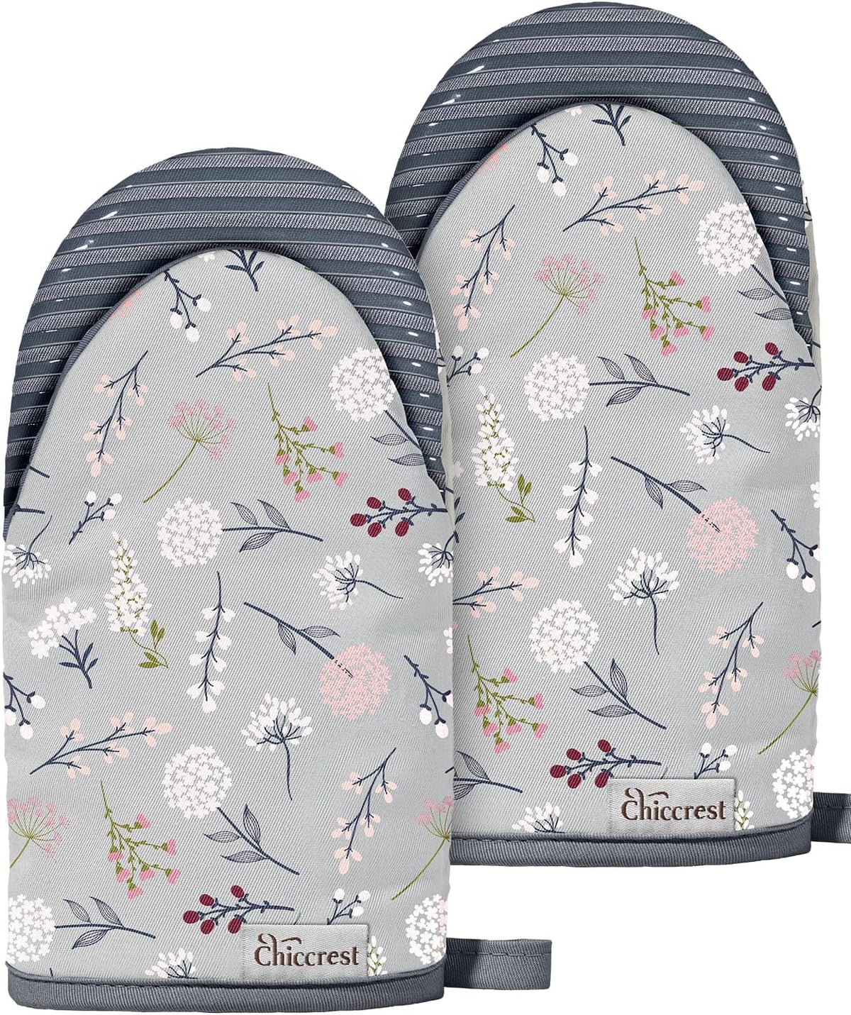 100% Thick Cotton Mini Oven Mitts Silicone Grip Lemon & Birds