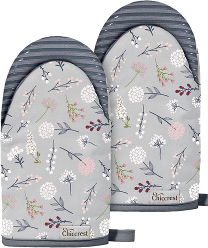 100% Thick Cotton Mini Oven Mitts Silicone Grip Lemon & Birds