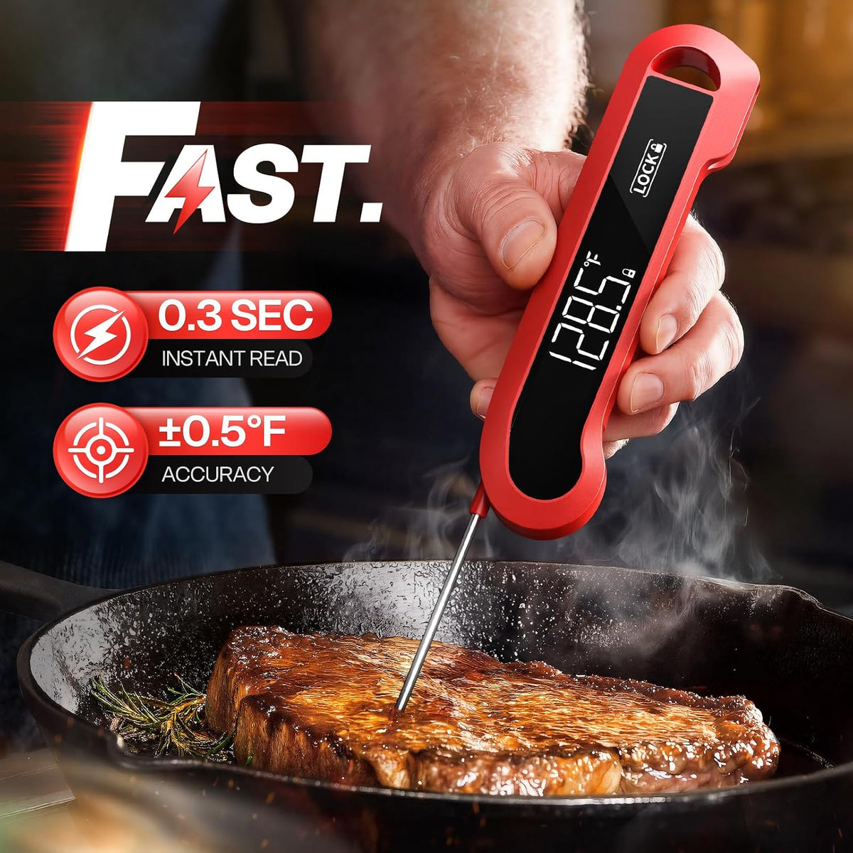Meat Thermometer Digital, 1-2 Sec Instant Read, Grilling, Cooking, Food