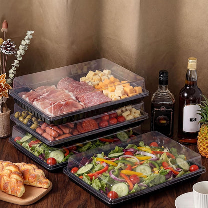 Shellwei 5 Pack Extra Large Charcuterie Board with Lids, 18 x 12 Inch Plastic Catering Trays for Cookies, Desserts, Candy, Reusable Serving Platters for Travel Party